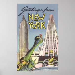 Vintage Travel, Famous New York City Landmarks Poster