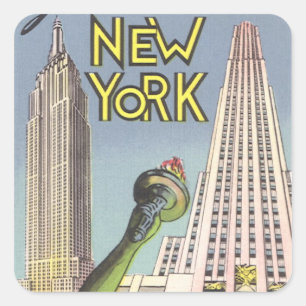 Vintage Travel, Famous New York City Landmarks Square Sticker