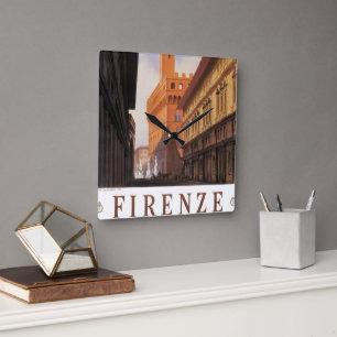 Vintage Travel, Firenze, Florence, Palazzo Vecchio Square Wall Clock