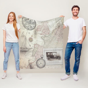Vintage travel  fleece blanket