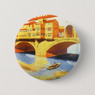 Vintage Travel Florence Firenze Italy Bridge River 6 Cm Round Badge