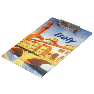 Vintage Travel Florence Firenze Italy Bridge River Clipboard