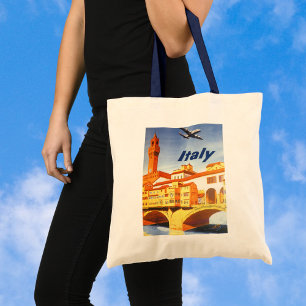 Vintage Travel Florence Firenze Italy Bridge River Tote Bag
