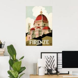 Vintage Travel Florence Firenze Italy Church Duomo Poster