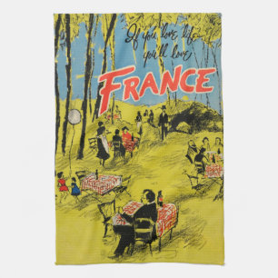 Vintage Travel France Green 1950s Tea Towel