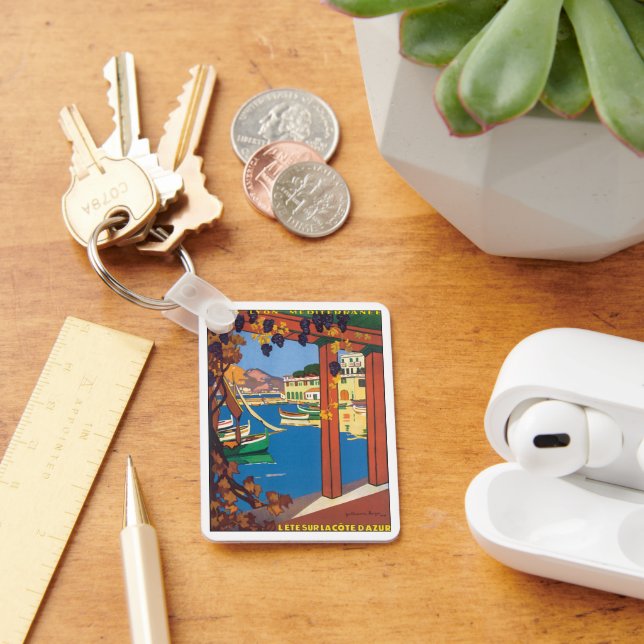 Vintage Travel, French Riviera Mediterranean Sea Key Ring (Desk)