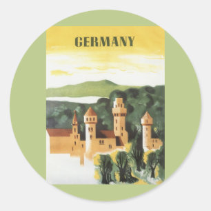Vintage Travel, German Castle, Bavaria Germany Classic Round Sticker