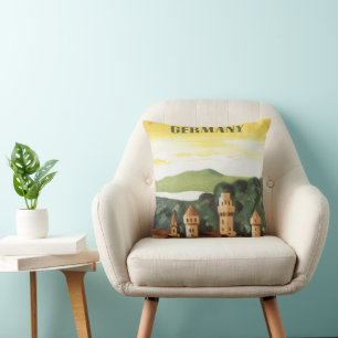 Vintage Travel, German Castle, Bavaria Germany Cushion
