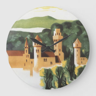 Vintage Travel, German Castle, Bavaria Germany Large Clock