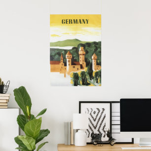 Vintage Travel, German Castle, Bavaria Germany Poster
