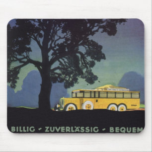 Vintage Travel, Germany, Yellow Bus at Night Mouse Mat