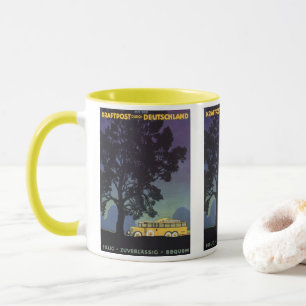 Vintage Travel, Germany, Yellow Bus at Night Mug