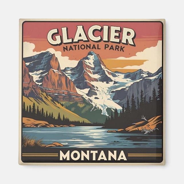 Vintage Travel Glacier National Park Montana Magnet (Front)