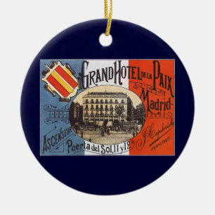 Vintage Travel, Grand Hotel Paix, Madrid, Spain Ceramic Tree Decoration
