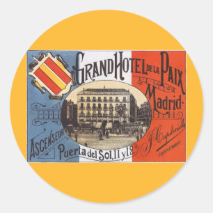 Vintage Travel, Grand Hotel Paix, Madrid, Spain Classic Round Sticker