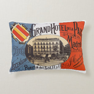 Vintage Travel, Grand Hotel Paix, Madrid, Spain Decorative Cushion