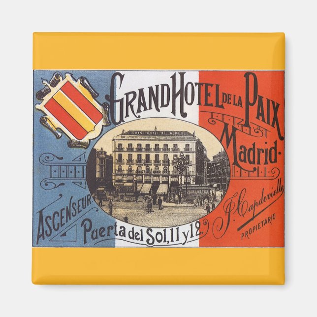 Vintage Travel, Grand Hotel Paix, Madrid, Spain Magnet (Front)