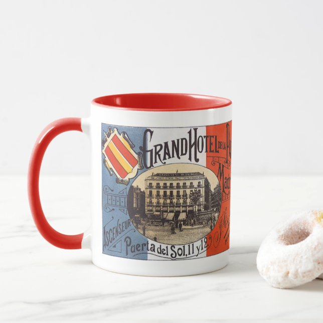 Vintage Travel, Grand Hotel Paix, Madrid, Spain Mug (With Donut)