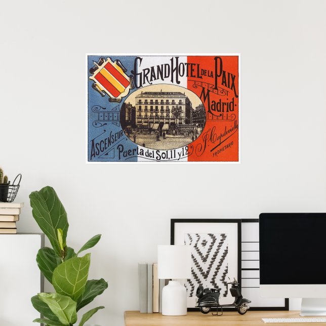 Vintage Travel, Grand Hotel Paix, Madrid, Spain Poster (Home Office)