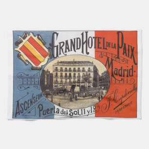Vintage Travel, Grand Hotel Paix, Madrid, Spain Tea Towel