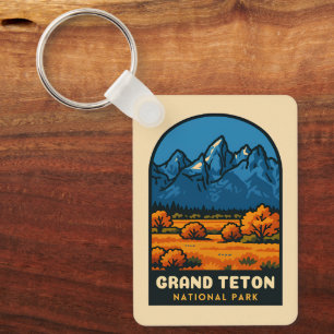 Vintage Travel Grand Teton National Park USA Retro Key Ring