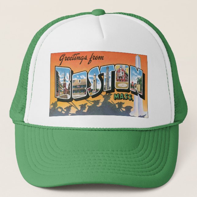 Vintage Travel Greetings from Boston Massachusetts Trucker Hat (Front)