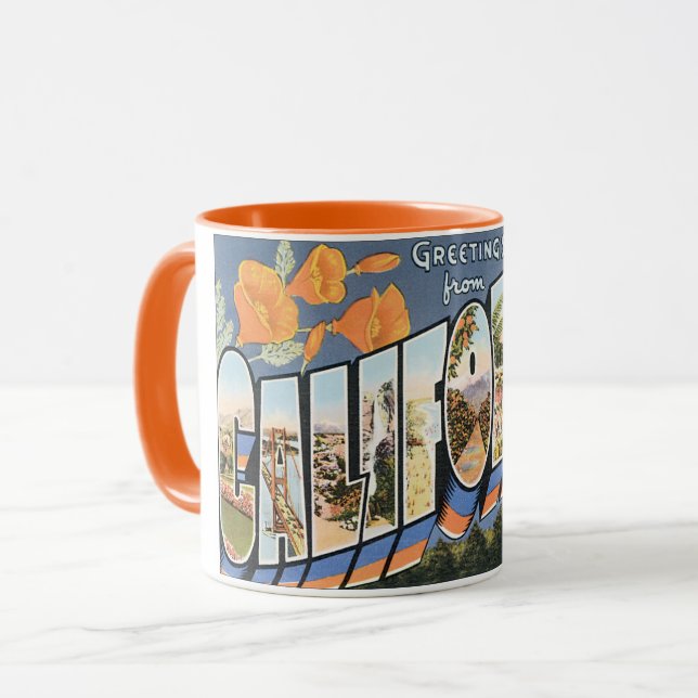 Vintage Travel, Greetings from California Poppies Mug (Front Left)