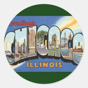 Vintage Travel, Greetings from Chicago Illinois Classic Round Sticker