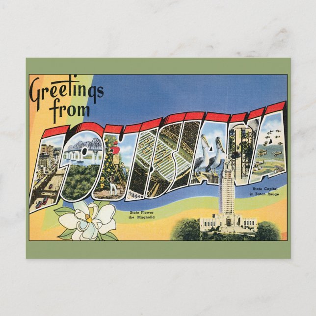 Vintage Travel, Greetings From Louisiana Gulf Postcard (Front)