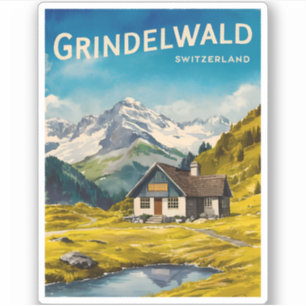 Vintage Travel Grindelwald Switzerland Alps Retro