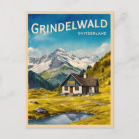 Vintage Travel Grindelwald Switzerland Alps Retro