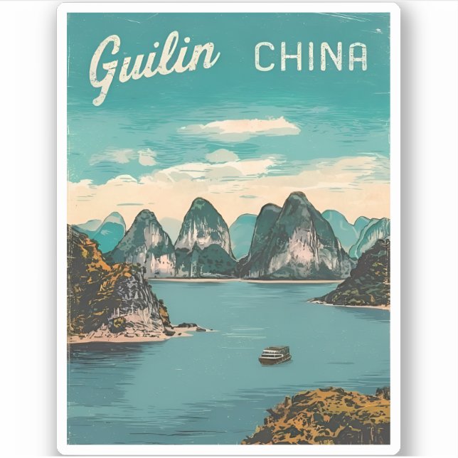 Vintage Travel Guilin China Landscape Retro Scenic (Front)