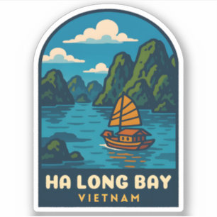 Vintage Travel Ha Long Bay Vietnam Retro Scenic
