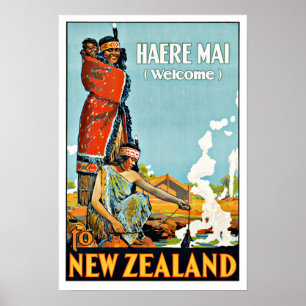 Vintage Travel Haere Mai to New Zealand Poster