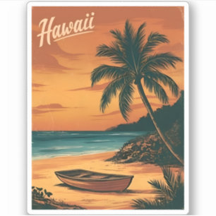 Vintage Travel Hawaii Beach Sunset Retro Scenic