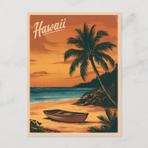 Vintage Travel Hawaii Beach Sunset Retro Scenic Postcard