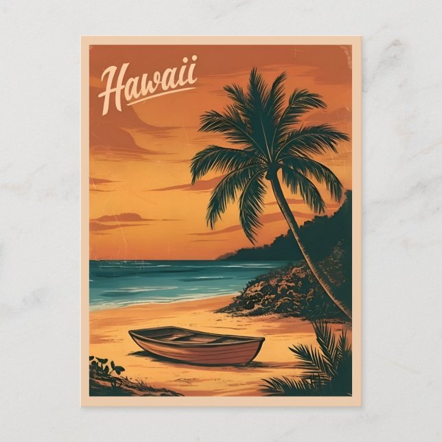 Vintage Travel Hawaii Beach Sunset Retro Scenic Postcard (Front)