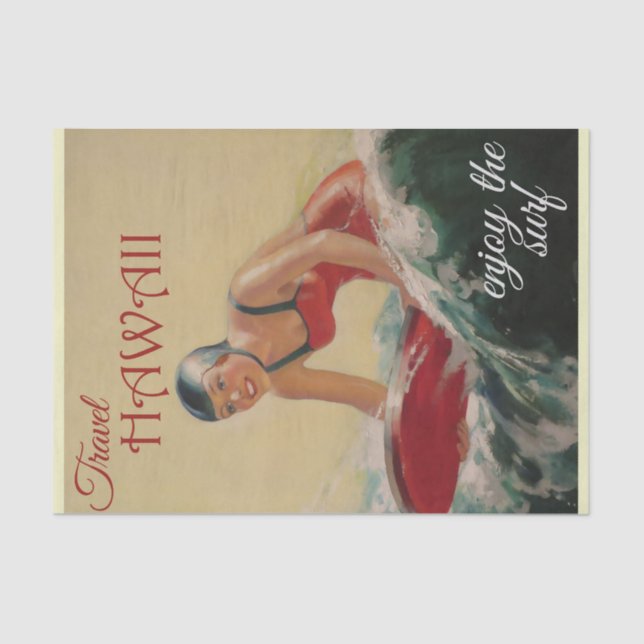 Vintage Travel Hawaii Enjoy the Surf Tissue Paper (Front)