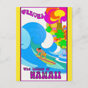 Vintage Travel Hawaii Retro Ocean Surfing Postcard