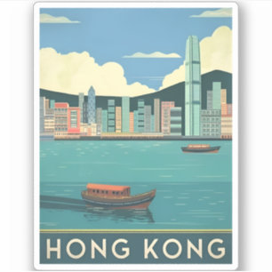 Vintage Travel Hong Kong China Retro Cityscape