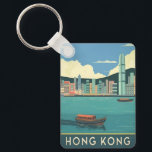 Vintage Travel Hong Kong China Retro Cityscape  Key Ring<br><div class="desc">Celebrate the beauty of Hong Kong’s stunning Victoria Harbour with this captivating retro travel inspired keychain. Infused with nostalgic vibes and vintage charm,  this piece captures the timeless essence and dynamic energy of the harbour in a retro minimalist style that combines mid-century aesthetics with a modern twist.</div>