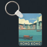 Vintage Travel Hong Kong China Retro Cityscape  Key Ring<br><div class="desc">Celebrate the beauty of Hong Kong’s stunning Victoria Harbour with this captivating retro travel inspired keychain. Infused with nostalgic vibes and vintage charm,  this piece captures the timeless essence and dynamic energy of the harbour in a retro minimalist style that combines mid-century aesthetics with a modern twist.</div>
