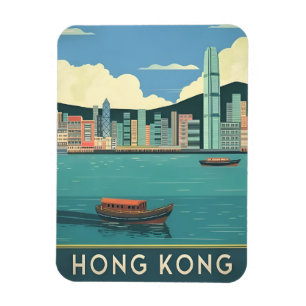Vintage Travel Hong Kong China Retro Cityscape  Magnet