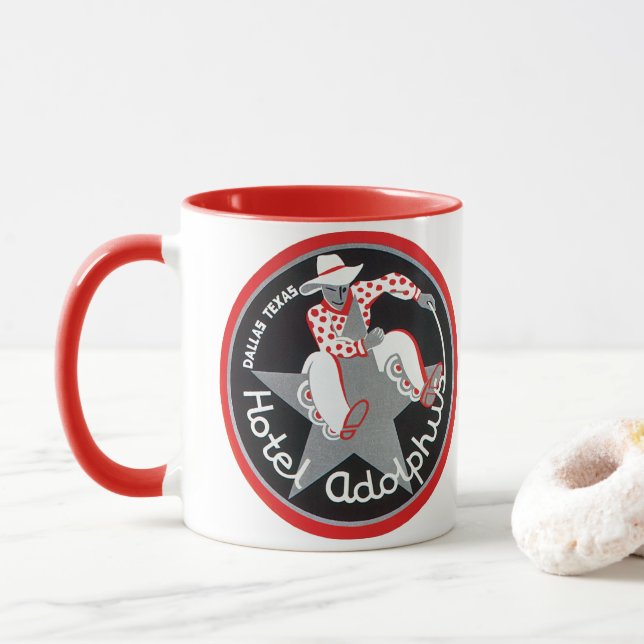Vintage Travel, Hotel Adolphus in Dallas, Texas Mug (With Donut)