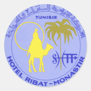 Vintage Travel Hotel Ribat in Monastir, Tunisia Classic Round Sticker
