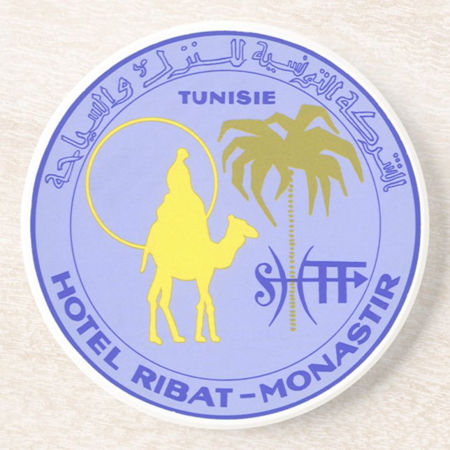 Vintage Travel Hotel Ribat in Monastir, Tunisia Coaster (Front)