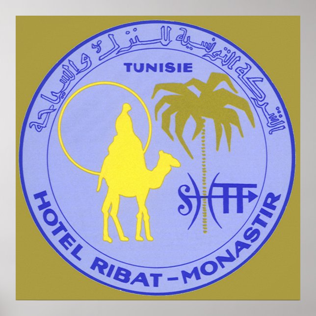 Vintage Travel Hotel Ribat in Monastir, Tunisia Poster (Front)