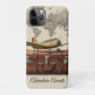 Vintage Travel Illustration with a Plane iPhone 11 Pro Case