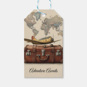 Vintage Travel Illustration with a Plane Gift Tags