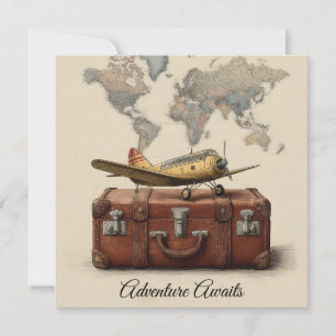 Vintage Travel Illustration with a Plane Holiday Card